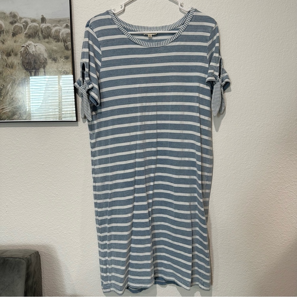 Anthropologie Blue and White Striped Midi Dress